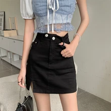 Denim Skirt Temperament Black Split Denim Skirt Female Summer New Skirt Korean Style High Waist Skirt