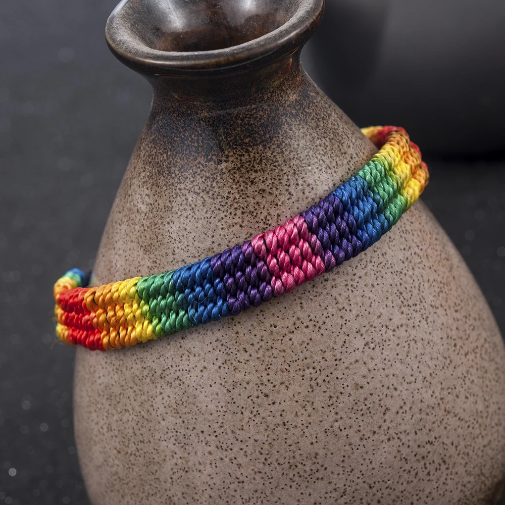 New Simple Power Gay Pride Rainbow Unisex Bracelet Jewellery Lesbian Bisexual Handmade Knot Trans Rope Chain for Men Women