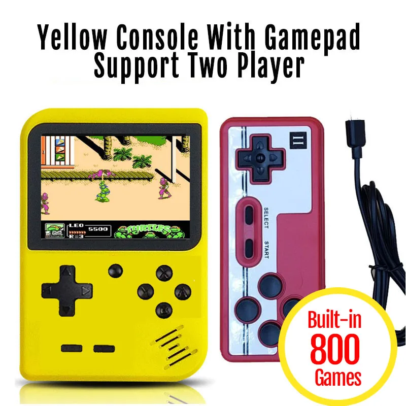 800 в 1 Ретро видео игровая консоль портативная игра портативная Карманная игровая консоль мини портативный плеер для детей подарок - Цвет: Yellow add Gamepad