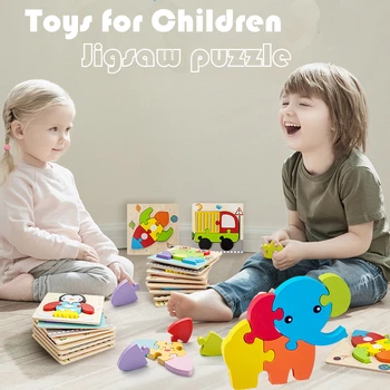 

Mini Size 15*15*0.8CM Baby Toys Wooden 3D Puzzle Jigsaw for Children Baby Cartoon Animal Puzzles Educational Toy For Kids Gift
