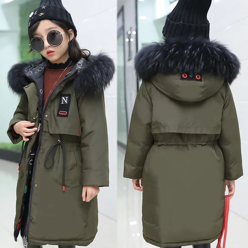 

Russian Winter Girls Big Fur Collar Duck Down Jackets Children Outerwear Coats Kids Windproof Warm Down Jacket -30 Degrees