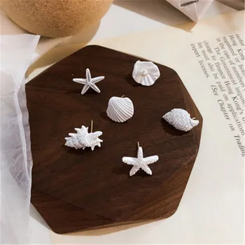 

1 pair Korea White Shell Conch Asymmetric Earring For Women Imitation Pearl Starfish Earring 952 Silver Needle Jewelry Party