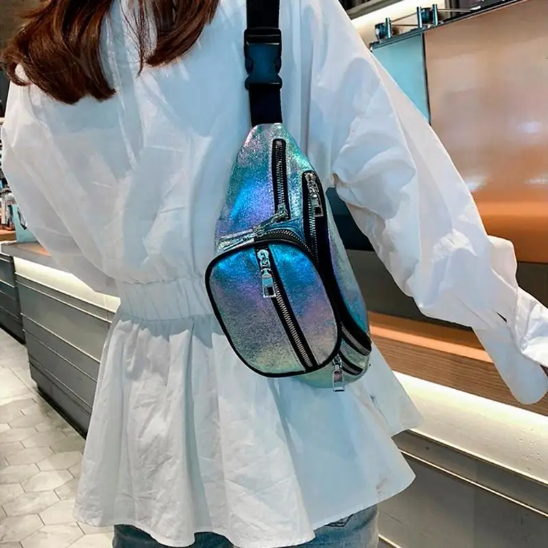 Модная голографическая женская сумка на пояс блестящая Лазерная через плечо сумка большая емкость женские кожаные сумки на плечо