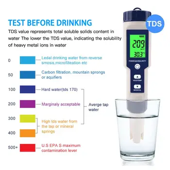 

5 IN 1 PH Temperature TDS EC Salinity Meter Waterproof With Automatic Calibration Function Water Quality PH Tester Backlight