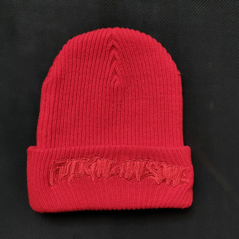 Red Fxxking Awesome Beanie Winter Hats For Women Ladies Men Acrylic Cap Billie Eilish Bonnet Autumn Knitted Hip hop Embroidery Skull - Цвет: Red