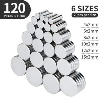 

RKZCT 120pcs/Lot 6 Sizes Strong Mini Neodymium Magnet For Fridge Round Rare Earth Magnets Disc For DIY Office Craft Scientific