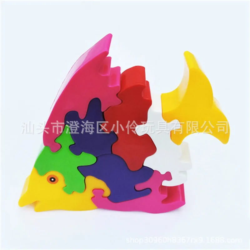 

Wood Fish Jigsaw Puzzle Jigsaw Puzzle Building Blocks Shape Cognitive CHILDREN'S Baby Knowledge Color Educational Early Childhoo
