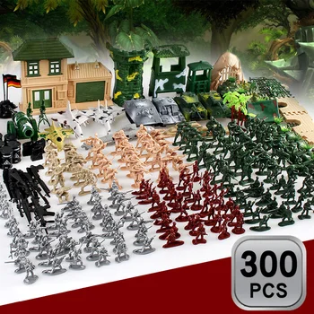 

100 130 200 300pcs Model War Army Toy Sand Table Setting With 2 Flags Military Figures Set Entertainment Soldiers Playset