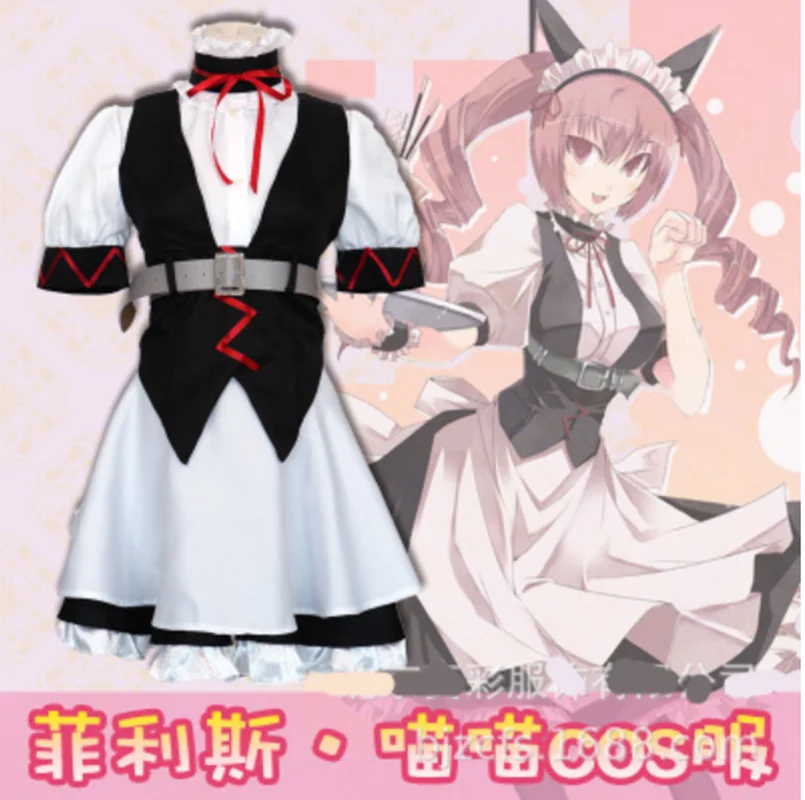 

Hight Quality Anime Steins;Gate Faris Nyan-Nyan Maid Dress Man Woman Cosplay Costume Cat Ears + Shirt + Skirts + Top + Belt