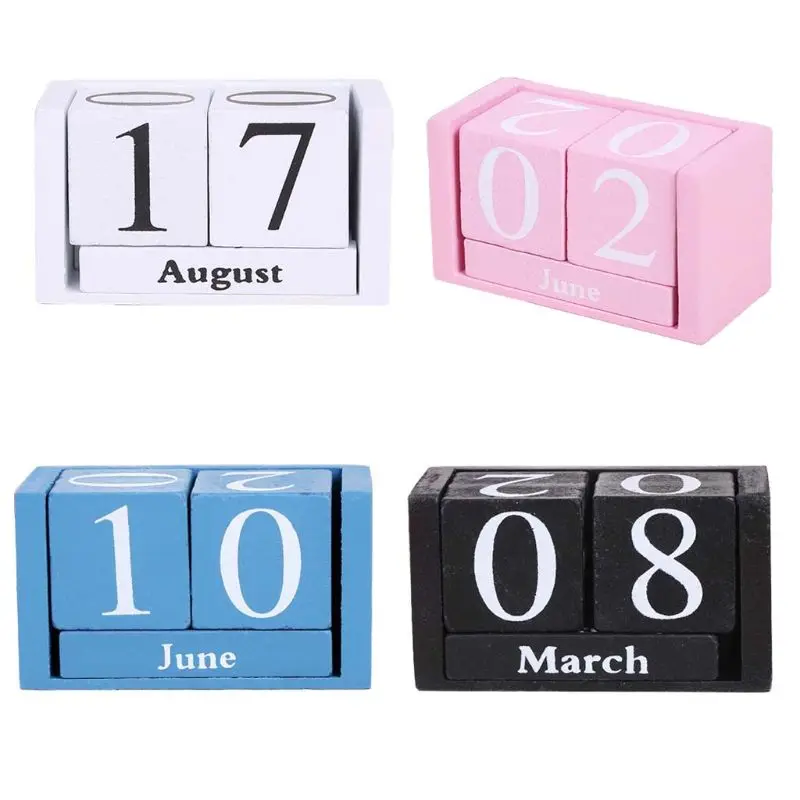 Vintage Wooden Perpetual Calendar Eternal Blocks Month Date Display Desktop Accessories Photography Props Home Office F2TA | Канцтовары