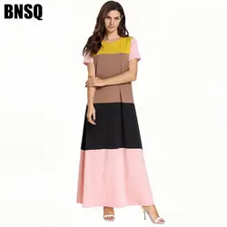 BNSQ Большие размеры женское длинное платье короткий рукав Летняя контрастная прошивка платье мусульманские свободные платья русская