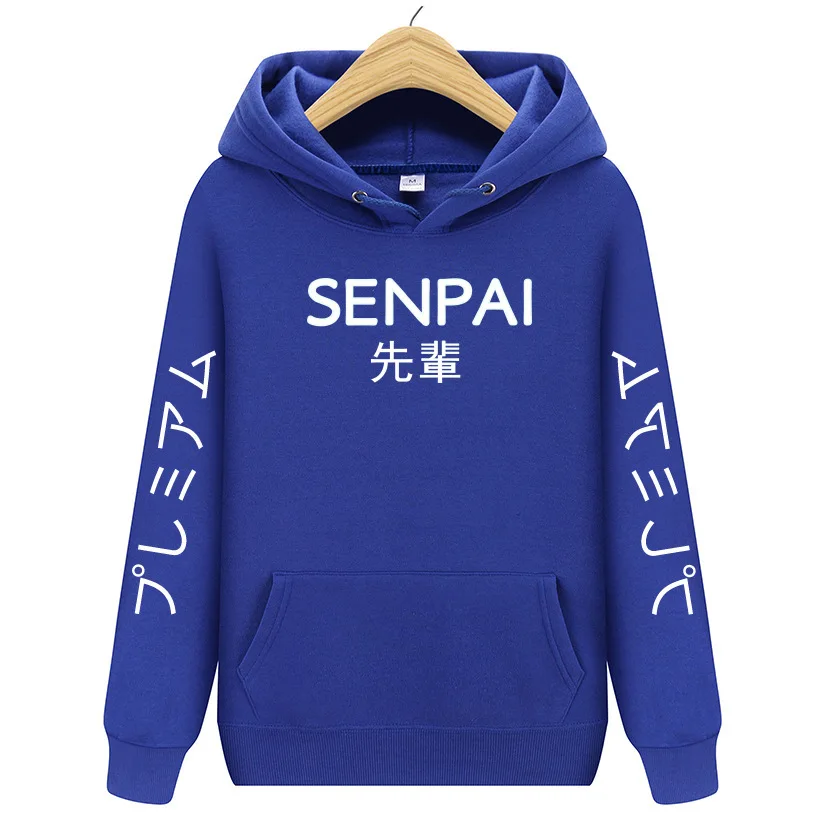 Модные японские флисовые толстовки для мужчин wo для мужчин зима осень SENPAI печатных уличная одежда толстовки в стиле хип-хоп пуловер sudadera hombre - Цвет: blue-white