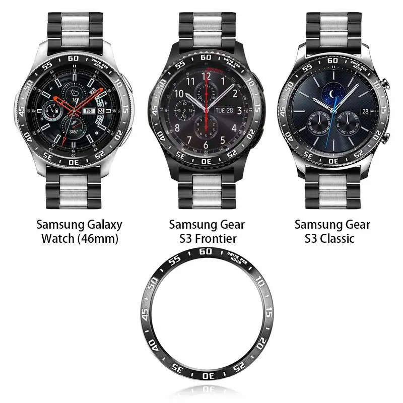 Черный ремешок из нержавеющей стали+ ободок кольцо для samsung Galaxy Watch 46 мм/gear S3 Frontier/классический быстроразъемный ремешок