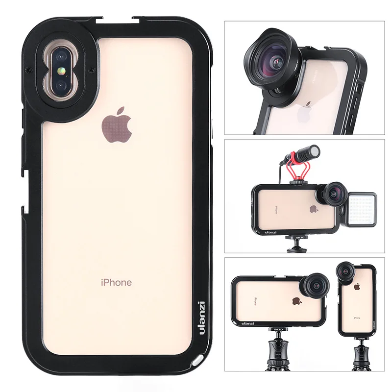 Металлическая клетка для телефона Vlogging для iPhone Xs Max Вертикальная съемка Vlog Магнитный чехол Рамка w/микрофон Холодный башмак 17 мм Крепление объектива