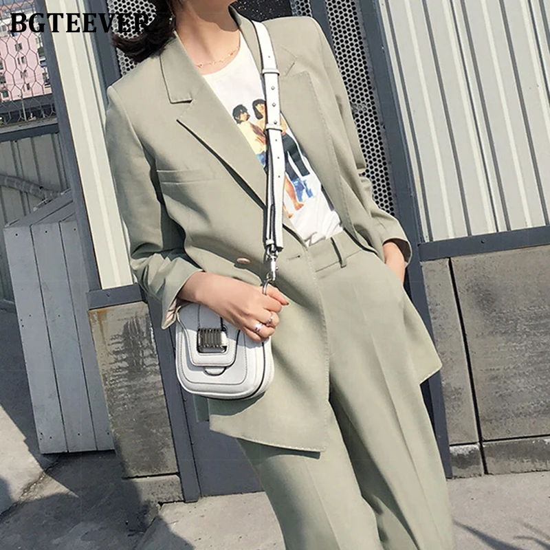Double Breasted Pants Suit Women Blazer Set Elegant Lady Pants