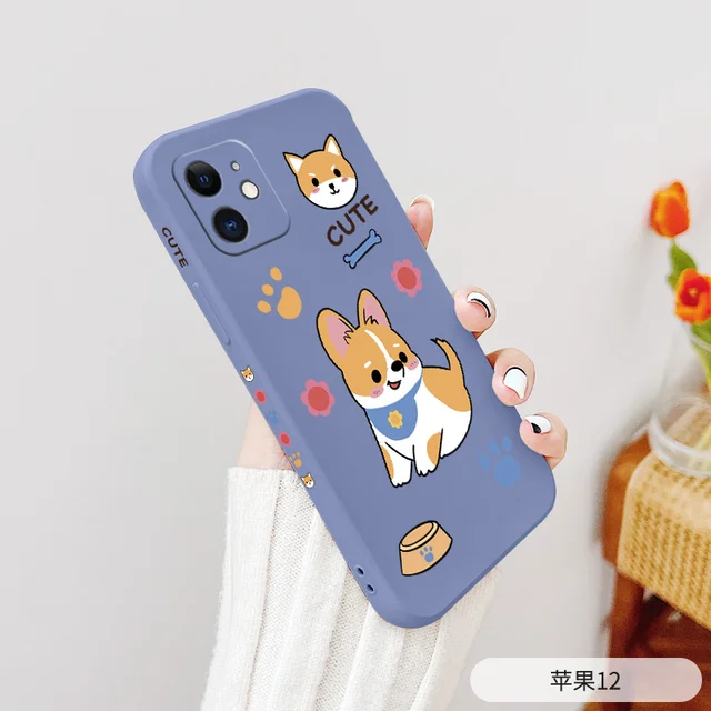 Pet Dog Lens Protection Case For iPhone 13 12 11 Pro Max Soft  Silicone Phone Cover For X XR XS MAX SE2020 8 7 6 6S Plus Case Lavender Gray