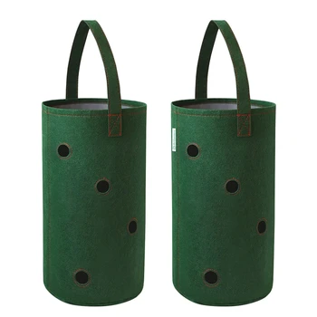 

Fashion-2Pcs Green Hanging Strawberry Planter Pot For Strawberry Bare Root Plants Felt Planting Bag