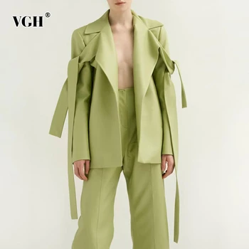 

VGH Elegant Women's Suits Lapel Collar Long Sleeve Coat High Waist Split Trousers Tow Piece Sets Female 2020 Autumn Fashion New