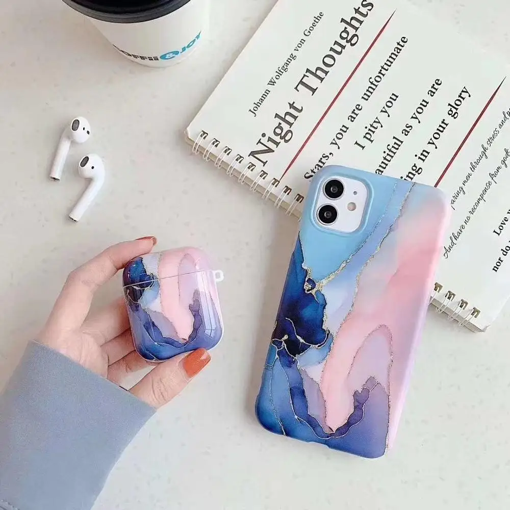 

For iphone 12 Pro Max 12 MINI Fashionable Marble Pattern Case Earphone Case For Airpods Pro Box