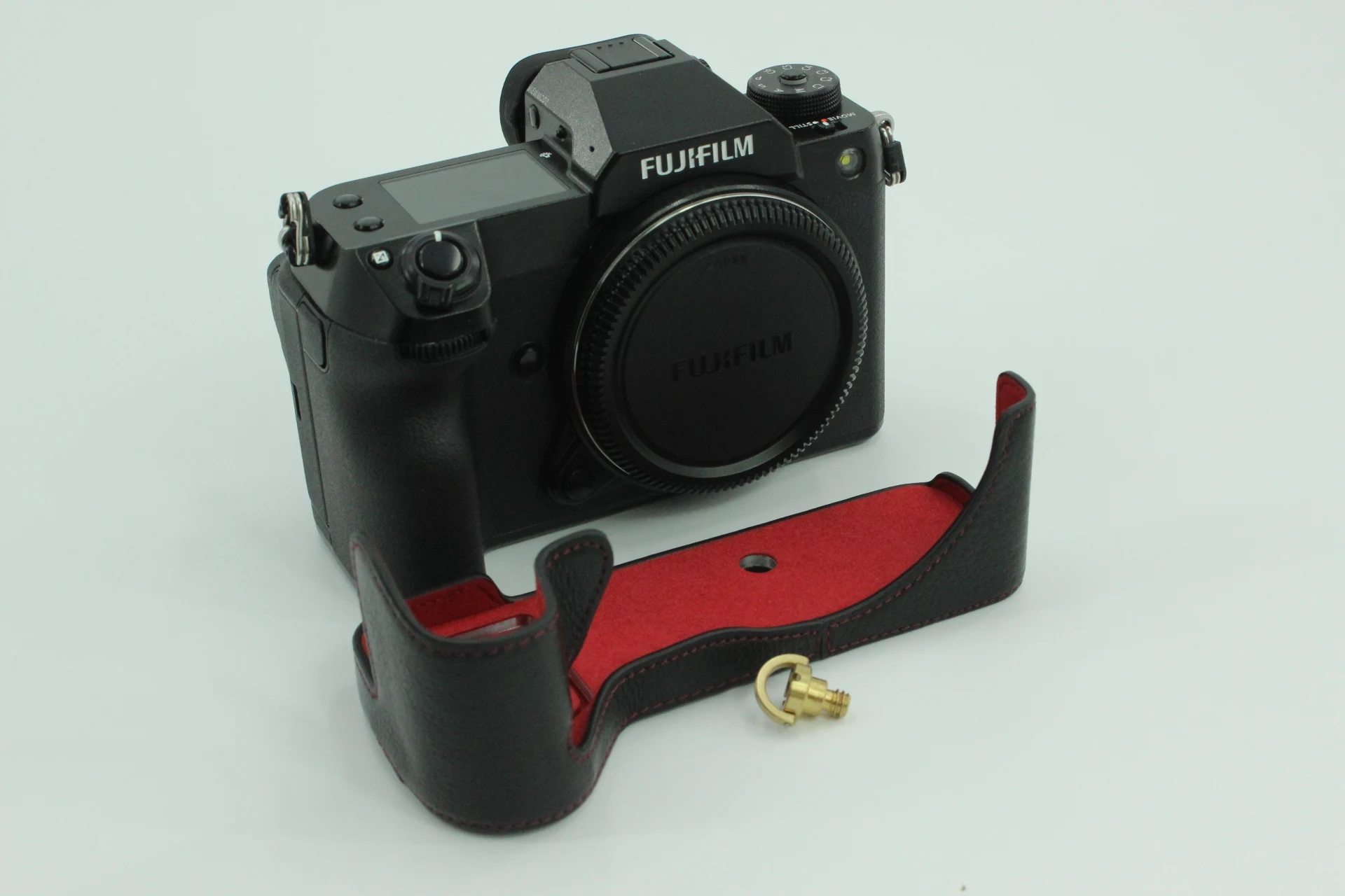 Custodia Per Fotocamera In Pelle Per Fujifilm Fuji Gfx100S Apertura Batteria Mezza Copertura Del Corpo Colore Caffè Nero