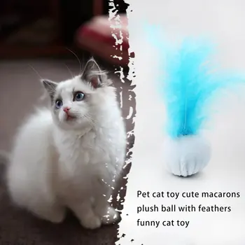 

New Pet Cat Toy Cute Macarons Plush Ball With Feathers Funny Cat Toy