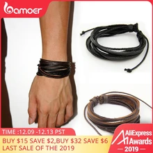 Накидка кожа браслеты и браслеты для мужчины и женщины черный и коричневый плетёная верёвка человек ювелирные изделия 2 шт. PI0246