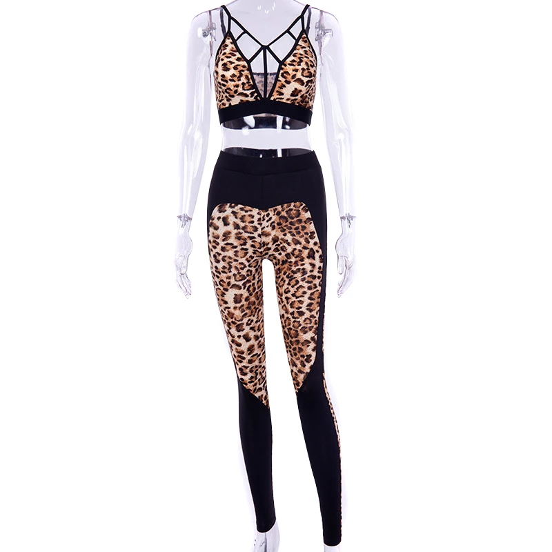 

Newly Female Leopard Print Fitness Clothing Sport Wear Women Sport Suit Yoga Set for Gym Jogging Running Suit Sportswear S66