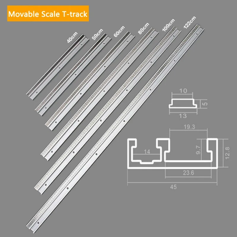 300-800mm Aluminum Alloy T Track Slot with Scale Movable scale T-tracks DIY Router Table Saw Woodworking Tools 45 Type