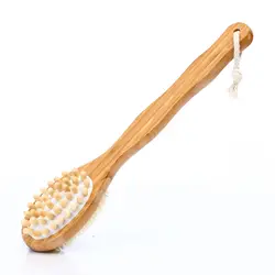 40 см 2-в-1 Двусторонняя натуральная щетина бамбук длинной ручкой Ванна Душ задняя спа массаж сухой кожи тела инструмент