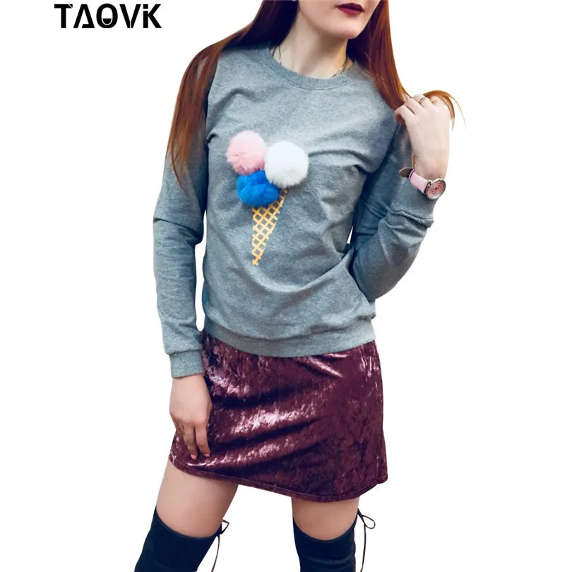 

TAOVK 2016 new fashion Russia style women Ice cream printed round neck long-sleeved sweatshirt hedging