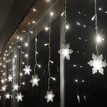 

LED Curtain Lamp String Snowflake Light Fairy EU Plug Waterproof Xmas Home