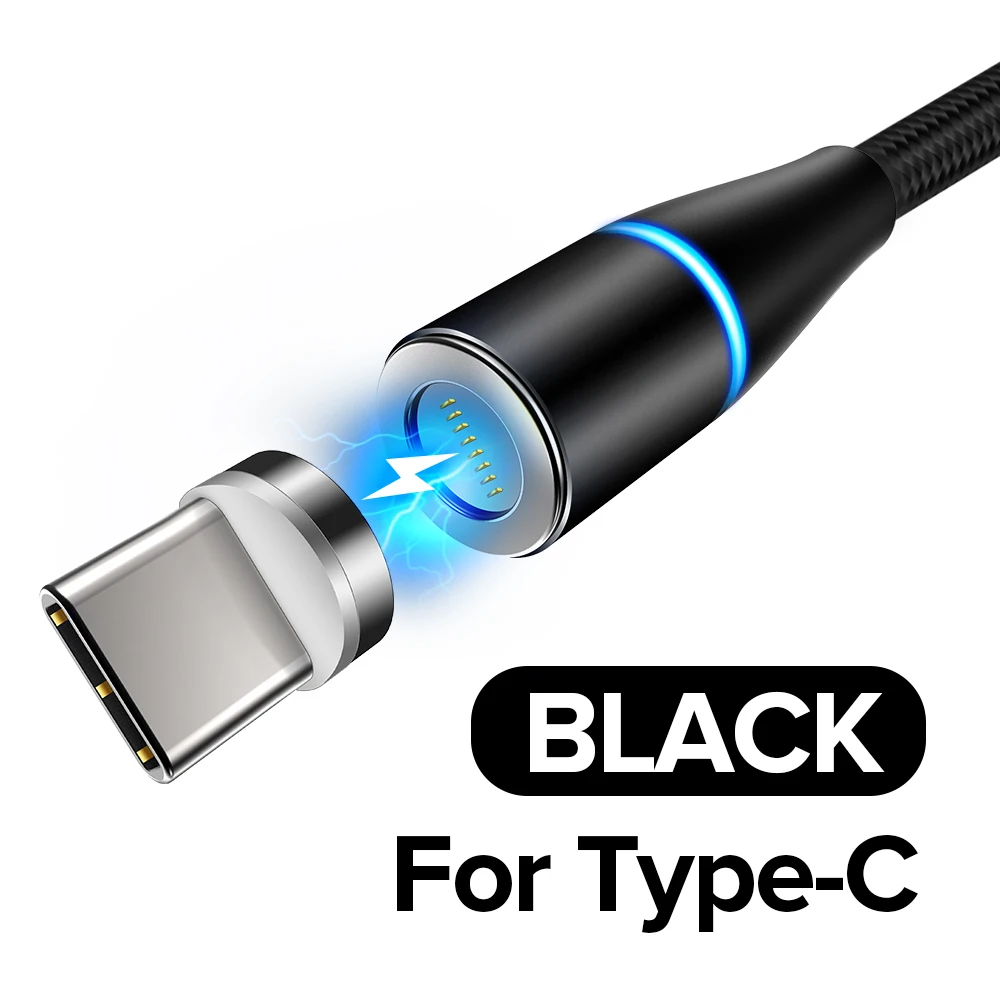 Цинковый Магнитный кабель usb type-C для iPhone XS XR X 7, кабель для быстрой зарядки, кабель Micro USB C для xiaomi redmi note 7 pro - Цвет: Black For Type C