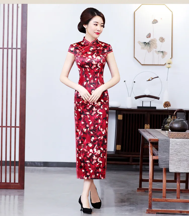 Стиль Летнее шелковое платье улучшенное Ретро приталенное длинное платье Cheongsam 3906