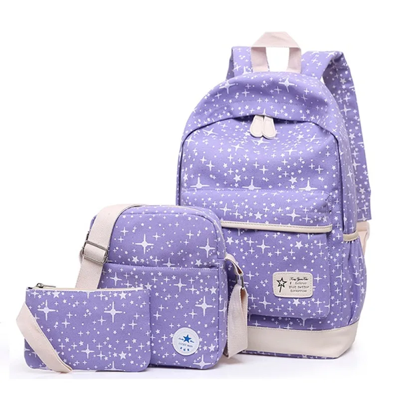 

2020 3Pcs/set Women Canvas Stars Backpack Fashion Women Shoulder Bag School Bag For Teenage Girl Children Backpacks Travel Bag