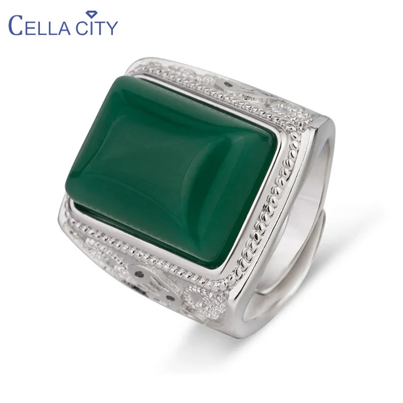 Cellacity Ethnic style Ring for Men Silver 925 Jewelry Geometry Gemstones Green Agate Gorgeous Meal Opening adjustable Rings Cellacity Ethnic style Ring for Men Silver 925 Jewelry Geometry Gemstones Green Agate Gorgeous Meal Opening adjustable Rings