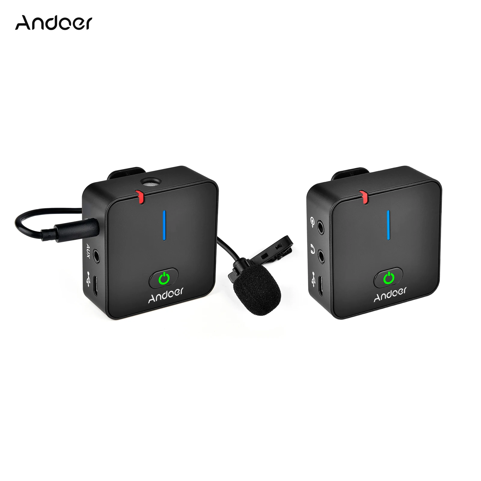Andoer MX5 2.4G Wireless Microphone with Transmitter Receiver Clip-on Lavalier Mic for Smartphone DSLR Camera DV Vlog Recording