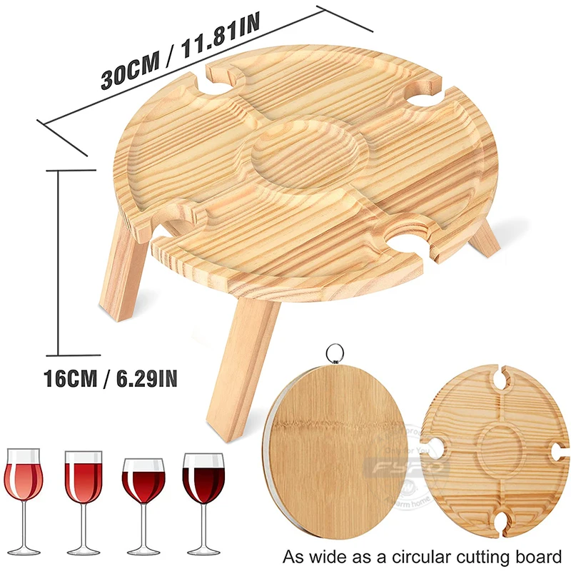 Wooden Folding Picnic Table Portable Outdoor 2 In 1 with Wine Glass Holder Stemware Storage Rack Camping Table Garden Furniture