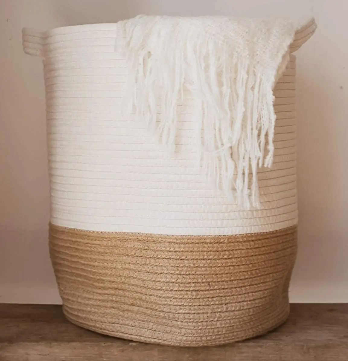 

Extra Large Woven Storage Baskets Decorative Blanket Basket for Living Room, Pillows, Towels, Toys or Nursery Cotton Jute Rope