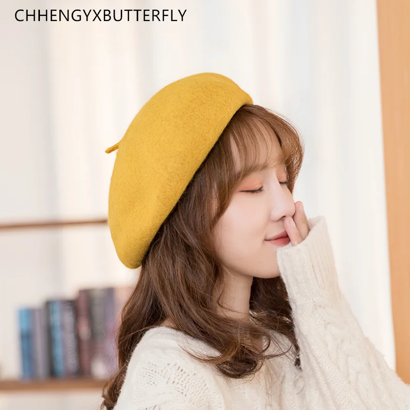 Autumn Winter Women Fashion Cashmere Adjustable Berets New Wool Hat Female Warm Solid Color Cap