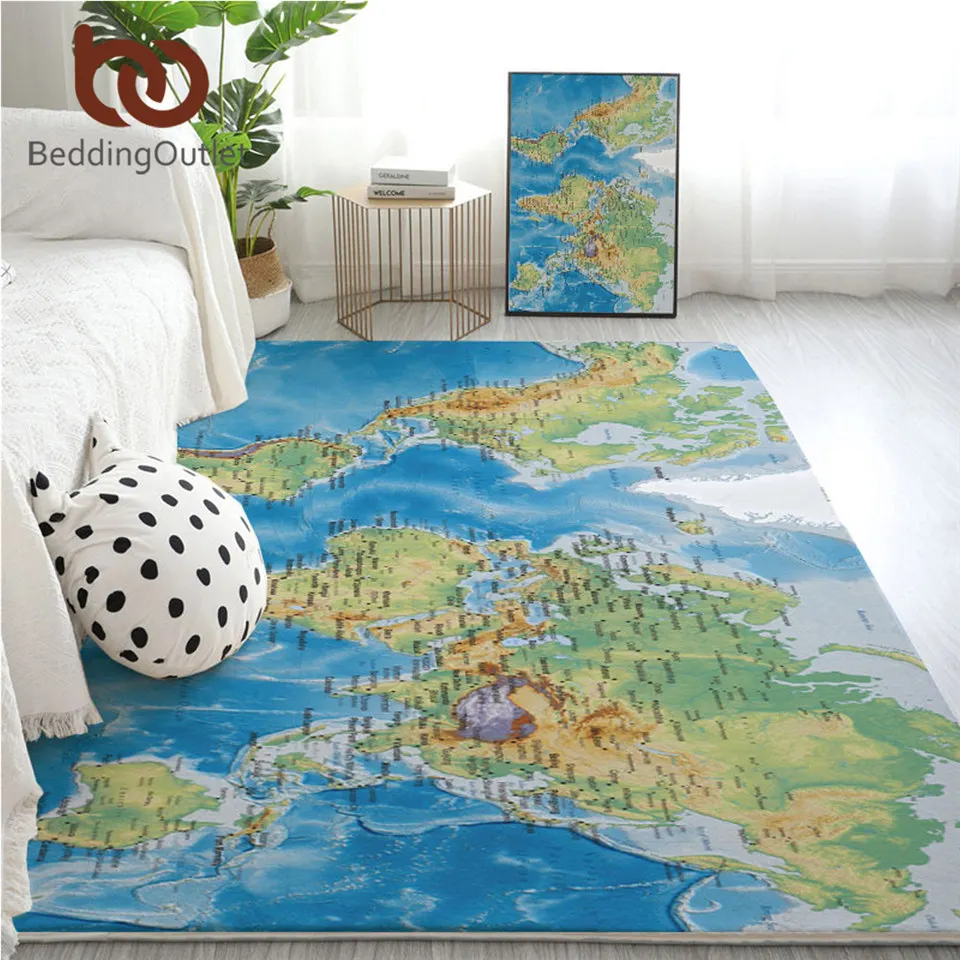 BeddingOutlet World Map Large Carpets for Living Room 3d Printed Floor Mat Soft Area Rug Bedroom Blue Green Tapetes 152x244 | Дом и сад