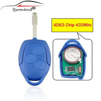 

QWMEND 3 Button Remote Key FOB 433MHz 4D63 for Ford Transit WM VM 2006-2014 P/N: 6C1T15K601AG FO21