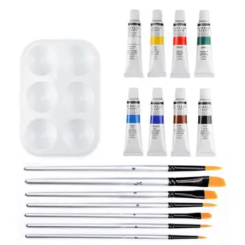 

16pcs Professional Acrylic Paints Brush Palette Set Hand Painted Wall Paint Artist Draw Painting Pigment DIY