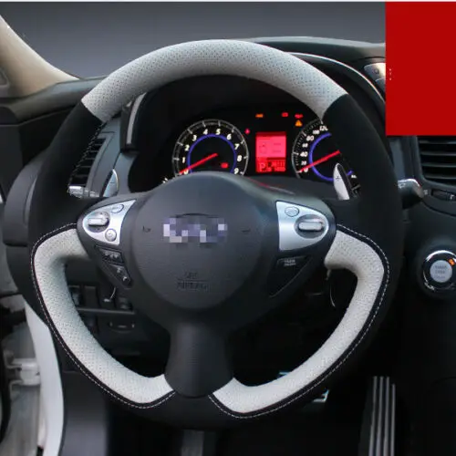 

Черная замша из белой кожи DIY Ручная прошивка чехол рулевого колеса автомобиля для Infiniti FX35