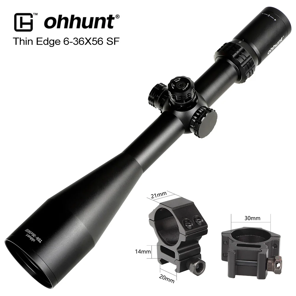 Ohhunt тонкий край 6-36X56 SF охотничьи прицелы Mil Dot стеклянная сетка турели сброс Боковая регулировка параллакса тактический оптический прицел - Цвет: Med Picatinny Rings