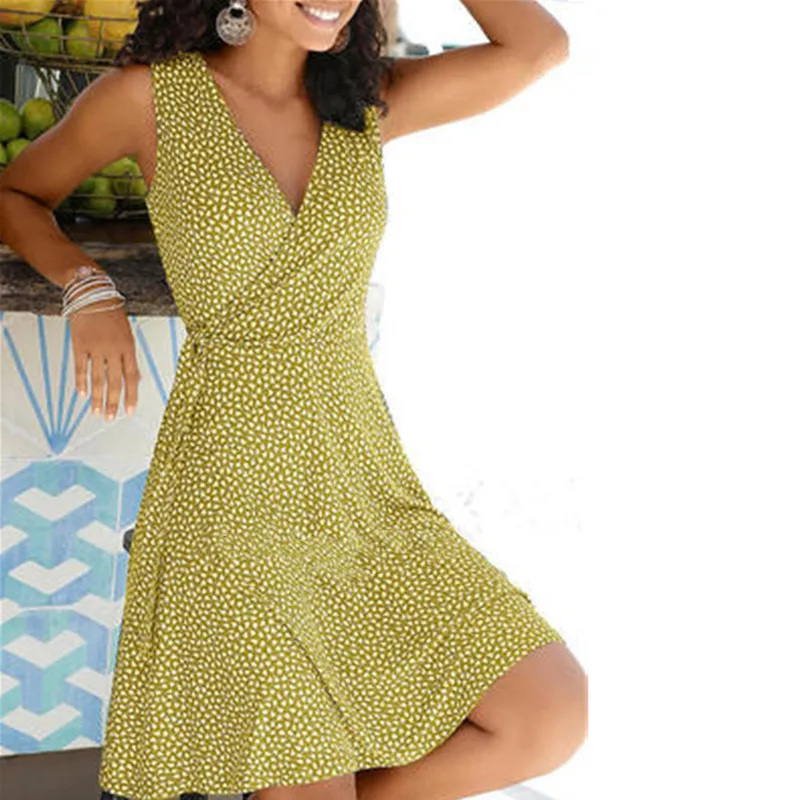 2020 חדש נשים שמלת קיץ אופנה פרחוני הדפסת חגורת שמלת נשים מקרית סקסי חוף חג אונליין בתוספת גודל גבירותיי שמלה