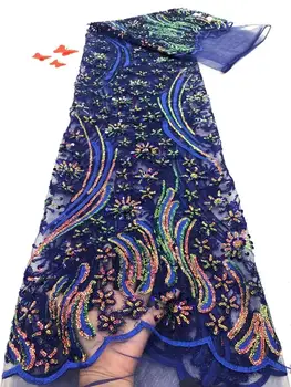 

(5yards/pc) Newest African French lace wonderful embroidered sequins net lace fabric for shining party dress FZZ961