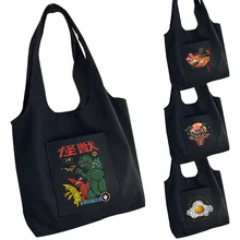 Tote Bag Canvas Bag Women's Shopper Handbags Portable One-shoulder Japan Animation Monster Printing Pure Cotton Women's Bags