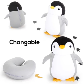 

Penguin U-Shape Pillow Changable Cartoon Whale Multifunctional Dual Purpose Pillow Neck Protection Pillow Cute Fluffy Pillow