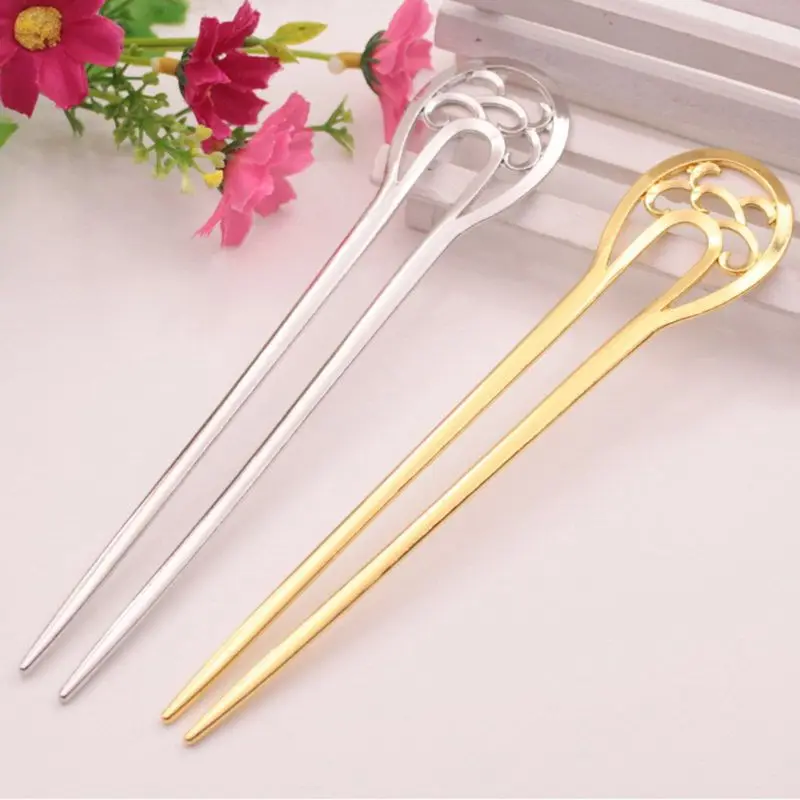 Womens U-Shaped Metal Long Hair Fork Hollow Out Antique Vintage Decorative Stick Hairpin Updo Chignon Barrettes DIY Bookmark