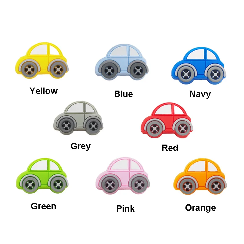 10PCS Silicone Car Beads Baby Cartoon Teething BPA Free For DIY Infant Soothing Pacifier Nursing Bracelet Toys Accessory teething toys,baby teething toys,silicone teething toys,silicone beads,silicone teething beads,silicone teether